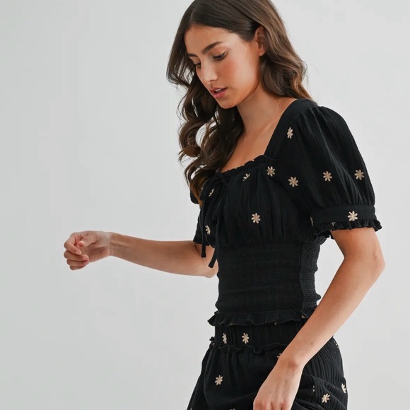 Boutique Black Embroidered Skirt & Blouse Set | Size S | NWT - Picture 3 of 4